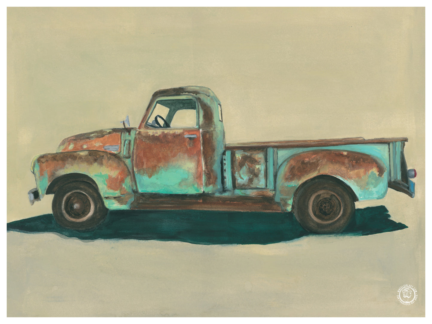 Wheelgirlart 1950 Chevy Patina Pickup HD ChromaLuxe® ALUMINUM PHYSICAL PRINT