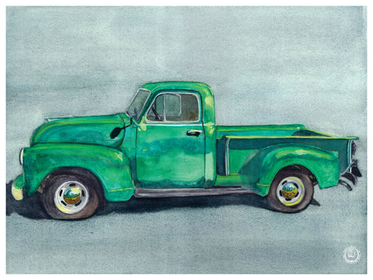 Wheelgirlart 1951 Chevy 3100 Stepside Pickup Green HD ChromaLuxe® ALUMINUM PHYSICAL PRINT