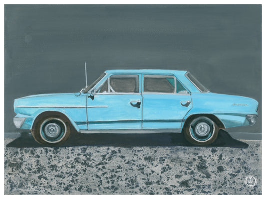 Wheelgirlart 1964 AMC Rambler American 330 Blue HD ChromaLuxe® ALUMINUM PHYSICAL PRINT