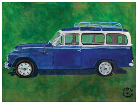 Wheelgirlart 1967 Volvo Duett PV210 Blue & Cream HD ChromaLuxe® ALUMINUM PHYSICAL PRINT