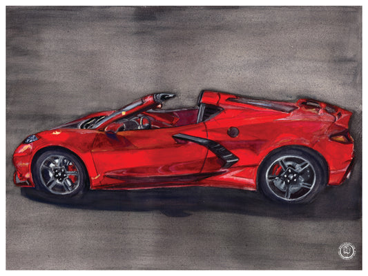 Wheelgirlart 2021 Chevy Corvette Stingray Convertible Red HD ChromaLuxe® ALUMINUM PHYSICAL PRINT
