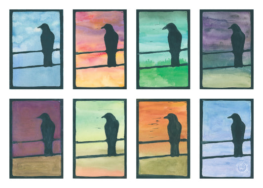 Wheelgirlart Crows on Wire 8 Lino HD ChromaLuxe® ALUMINUM PHYSICAL PRINT