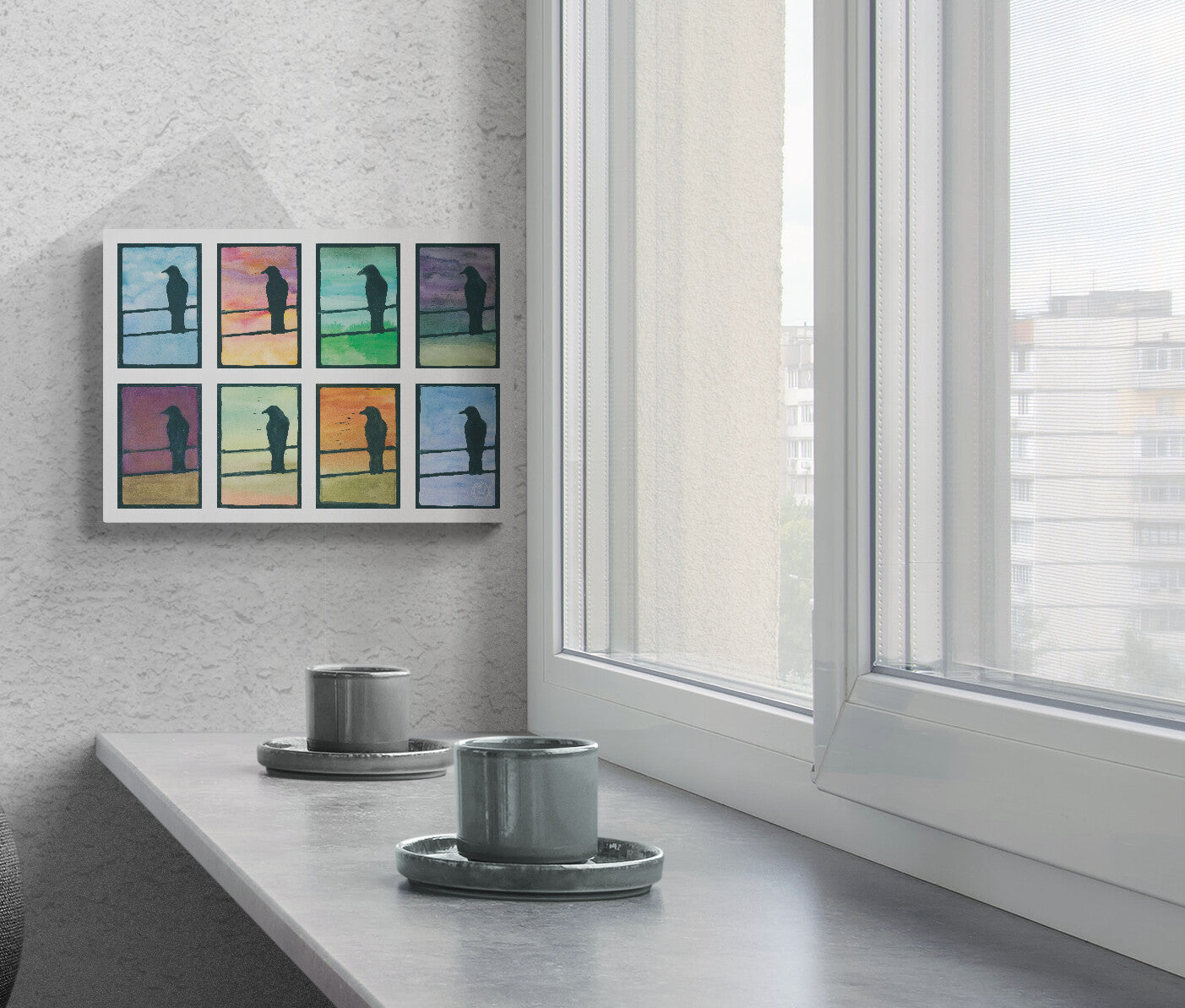 Wheelgirlart Crows on Wire 8 Lino HD ChromaLuxe® ALUMINUM PHYSICAL PRINT