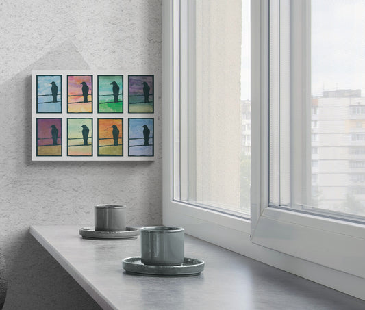 Wheelgirlart Crows on Wire 8 Lino HD ChromaLuxe® ALUMINUM PHYSICAL PRINT