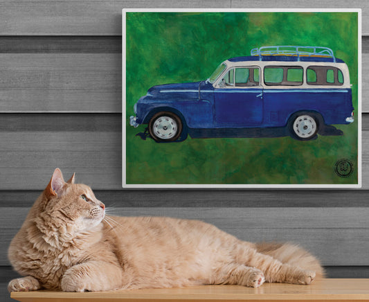Wheelgirlart 1967 Volvo Duett PV210 Blue & Cream HD ChromaLuxe® ALUMINUM PHYSICAL PRINT
