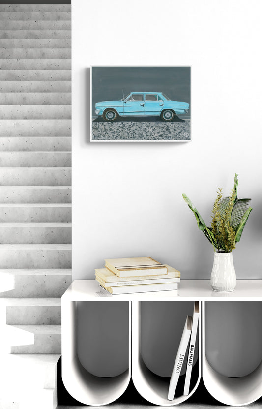 Wheelgirlart 1964 AMC Rambler American 330 Blue HD ChromaLuxe® ALUMINUM PHYSICAL PRINT