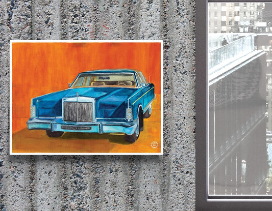 Wheelgirlart 1978 Ford Lincoln Continental MarkV Bill Blass Designer Edition Blue and Tan HD ChromaLuxe® ALUMINUM PHYSICAL PRINT