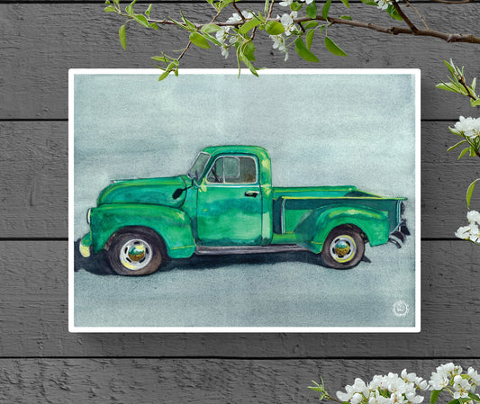 Wheelgirlart 1951 Chevy 3100 Stepside Pickup Green HD ChromaLuxe® ALUMINUM PHYSICAL PRINT