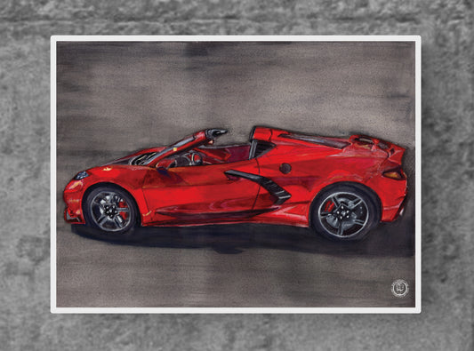 Wheelgirlart 2021 Chevy Corvette Stingray Convertible Red HD ChromaLuxe® ALUMINUM PHYSICAL PRINT