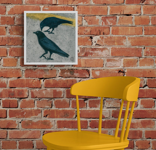 Wheelgirlart Two Crows on Asphalt HD ChromaLuxe® ALUMINUM PHYSICAL PRINT