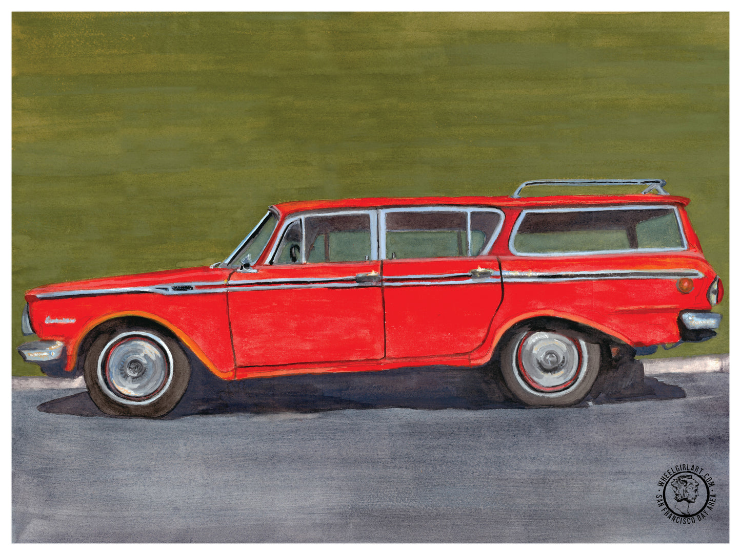 Wheelgirlart 1962 AMC Rambler Classic Cross Country Custom Wagon Red No2 HD ChromaLuxe® ALUMINUM PHYSICAL PRINT