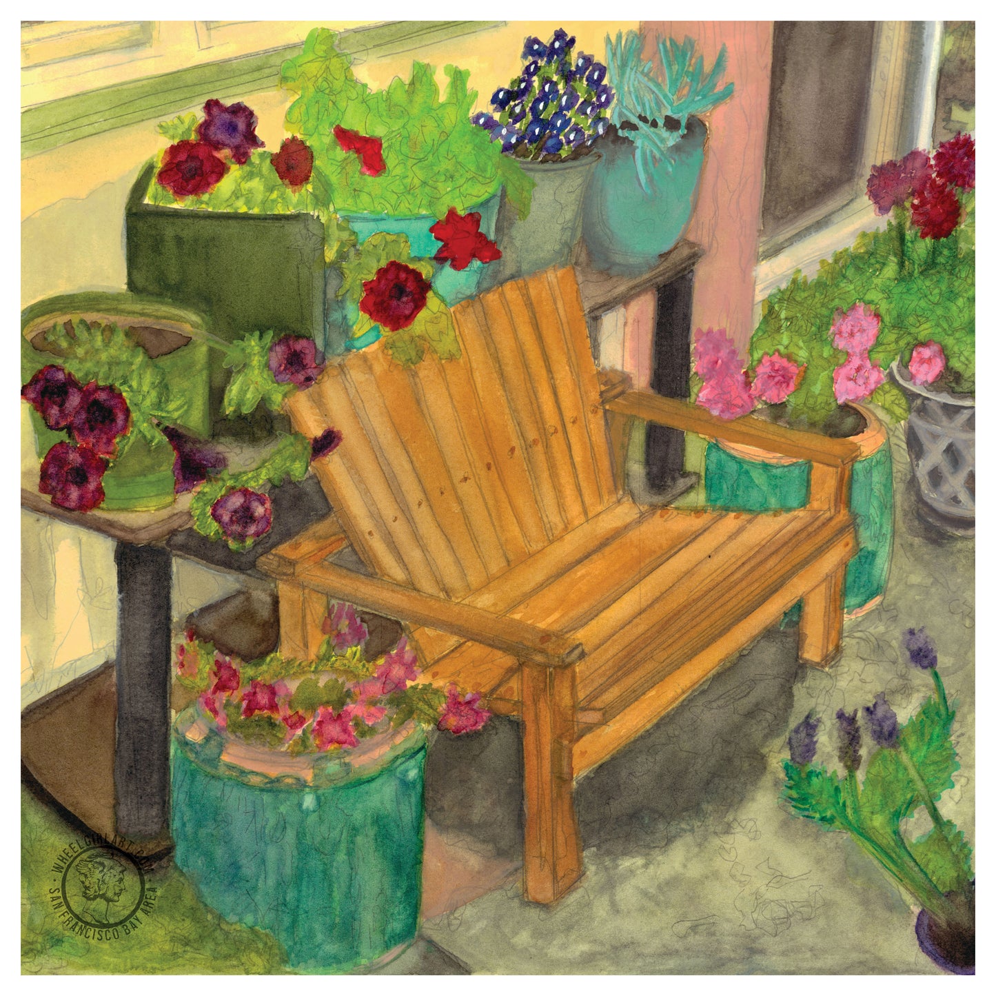 Wheelgirlart Baby Bench with Flower Pots HD ChromaLuxe® ALUMINUM PHYSICAL PRINT