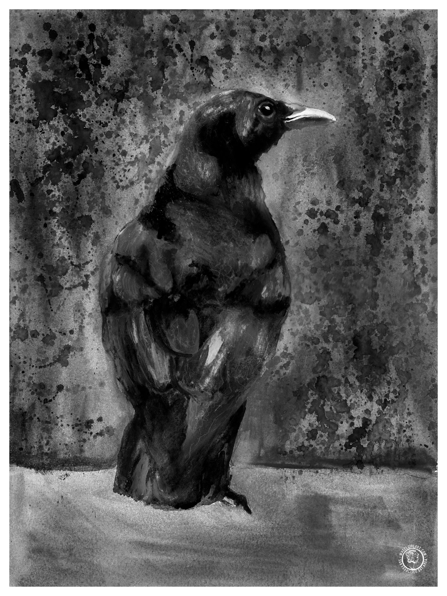 Wheelgirlart Crow Black and White HD ChromaLuxe® ALUMINUM PHYSICAL PRINT