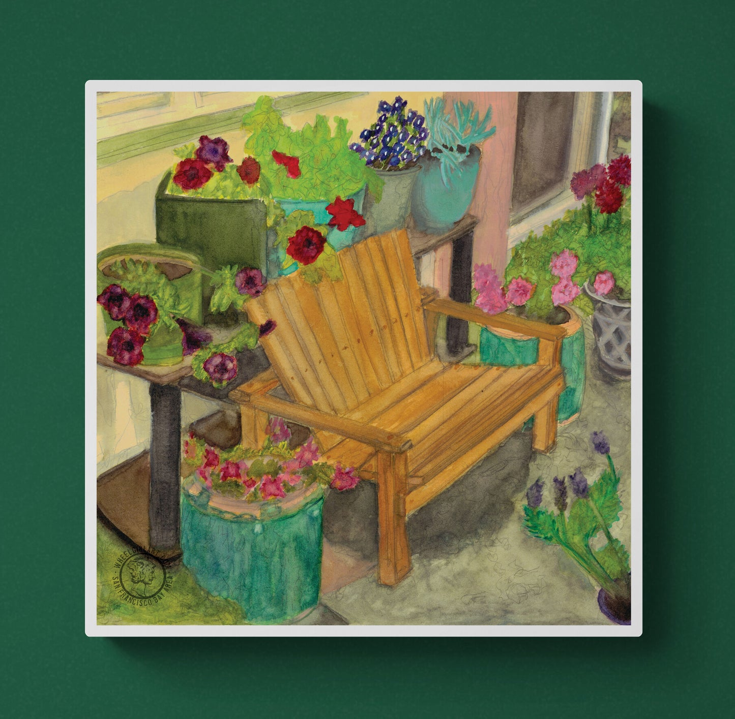 Wheelgirlart Baby Bench with Flower Pots HD ChromaLuxe® ALUMINUM PHYSICAL PRINT