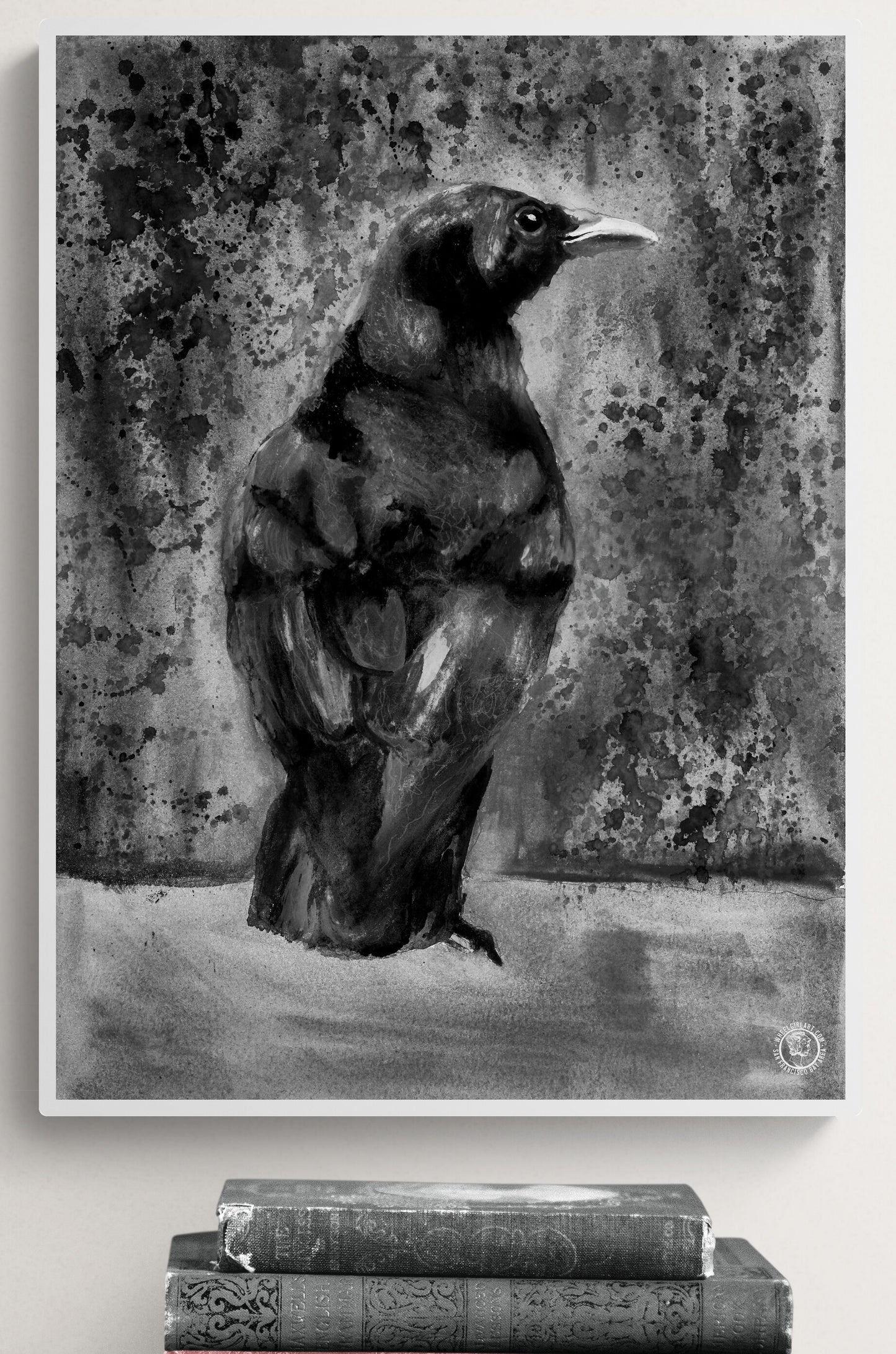 Wheelgirlart Crow Black and White HD ChromaLuxe® ALUMINUM PHYSICAL PRINT