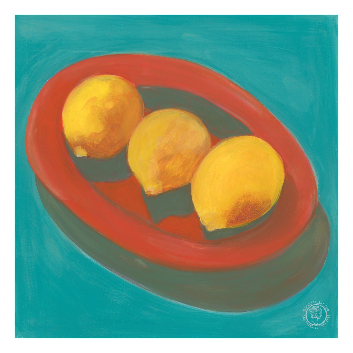 Three Lemons on a Red Plate PHYSICAL PRINT